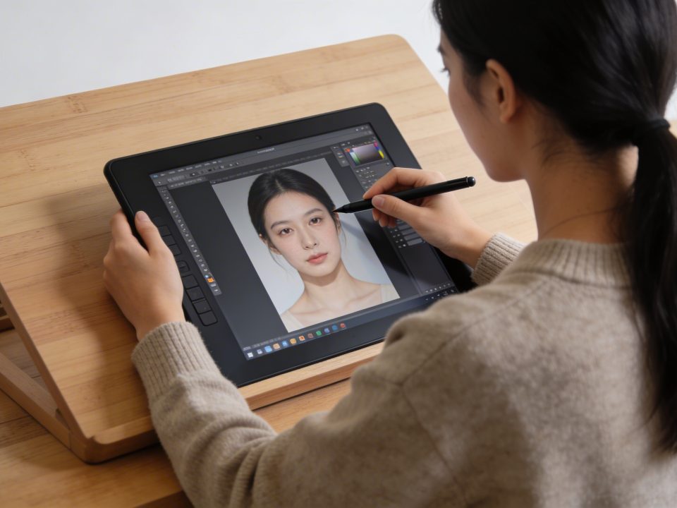 artiste retouchant portrait sur logiciel photo alternatif