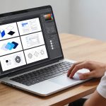 designer travaillant sur ordinateur portable avec plusieurs modeles graphiques