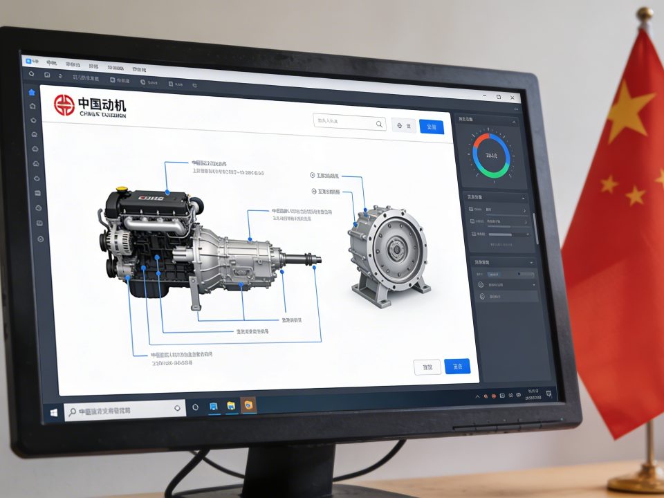 ecran d ordinateur affichant moteur chinois devant drapeau chinois
