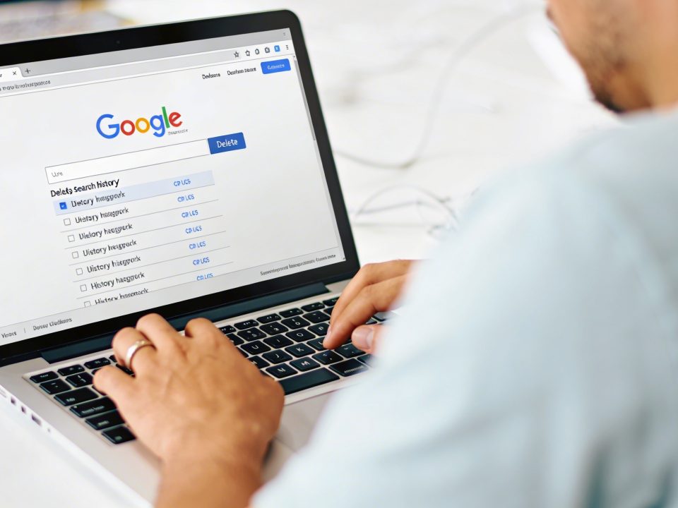 Personne assise devant ordinateur effacant historique Google