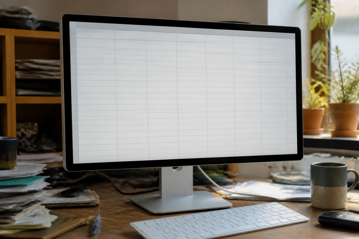 Feuille Excel avec cellules separees en grille