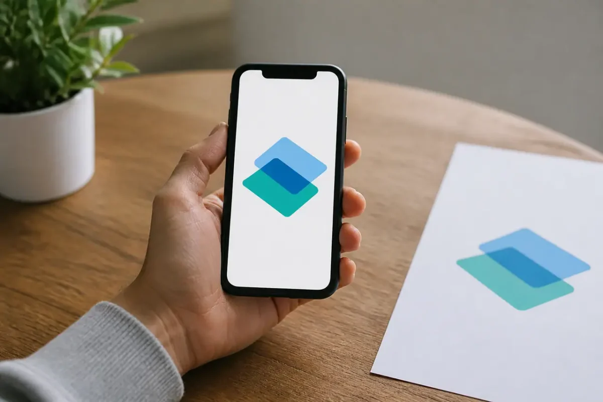Logo transparent sur fond blanc, smartphone et fichier JPG